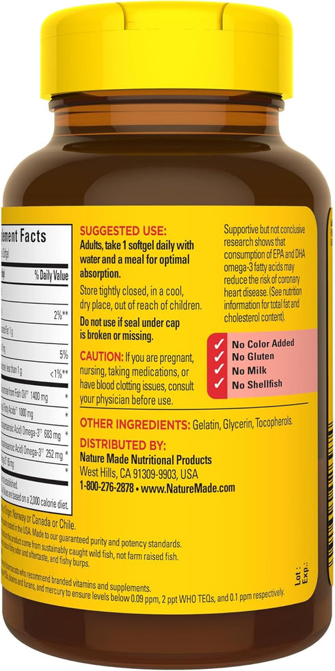 Nature Made Burp Less Ultra Omega 3 Fish Oil - 45 Softgels, 1400 mg, Supports Healthy Heart, Brain and Eyes