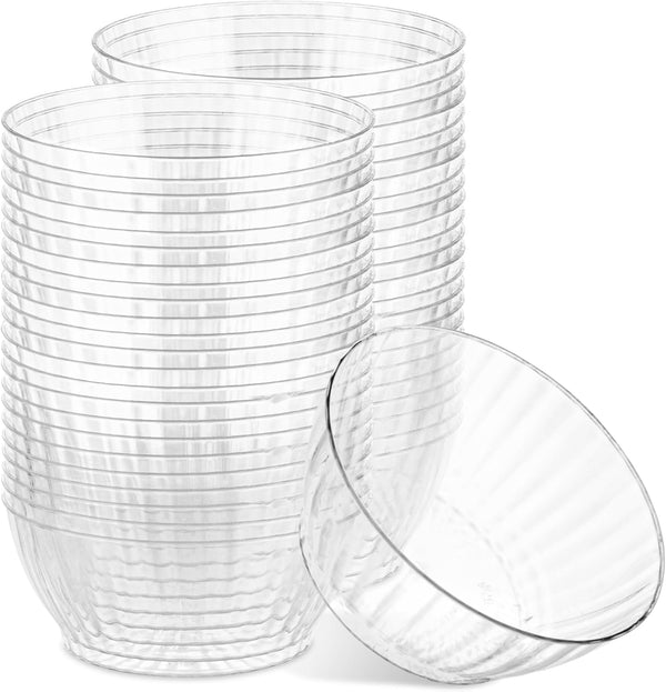 PLASTICPRO 50 Pack Small Plastic Bowls, Elegant Clear 6 oz Bowls for Parties and Occasions