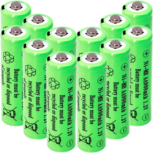 12 Pack 1.2V AA NIMH 900mAh Rechargeable Batteries for Solar Lights, String Lights, Mouse, Keyboard