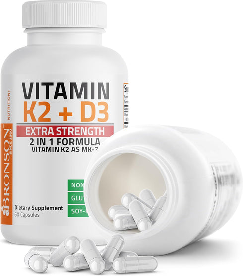 K2 (MK7) D3 10,000 120 MK-7 60 Bronson Vitamin with Extra Strength Supplement Bone Health Non-GMO Formula IU & mcg Easy