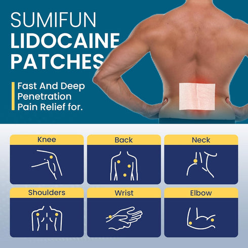 Sumifun 4% Lidocaine Pain Relief Patches, 30 Count Maximum Strength Numbing Gel Patch for Muscle Soreness