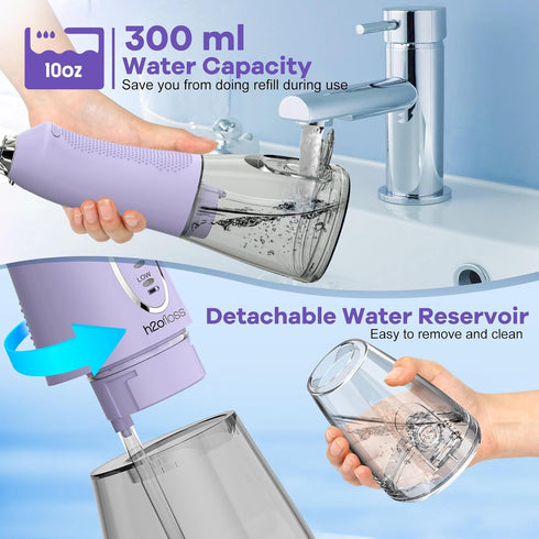 H2ofloss 300ML IPX7 Water Dental Flosser Teeth Pick, Cordless Portable Oral Irrigator Rechargeable Travel Irrigation