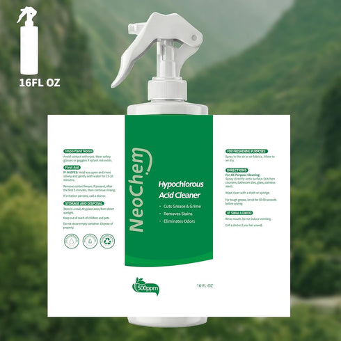 NeoChem 500ppm Hypochlorous Acid Spray For Cleaning, Hypochlorous Acid,Cuts Grease, Removes Stains, Eliminates Odors