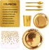 175 Pieces Gold Disposable Party Dinnerware Set - Gold Plates, Napkins, Cups, Plastic Forks, Knives, Spoons