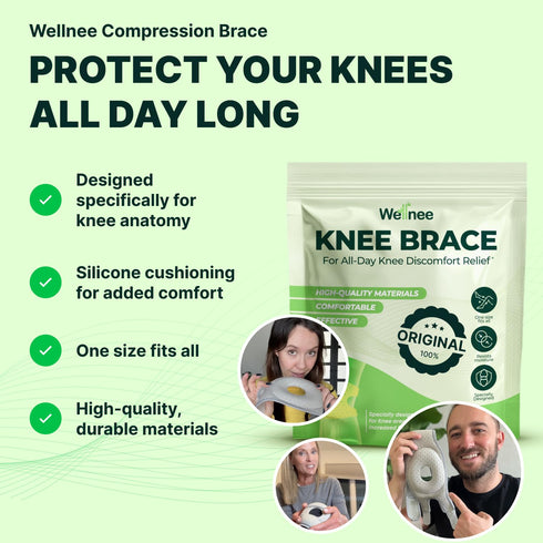 Wellnee Knee Brace with Silicone Padding - Wellknee Compression Sleeve for Men & Women - Joint Support that Massages