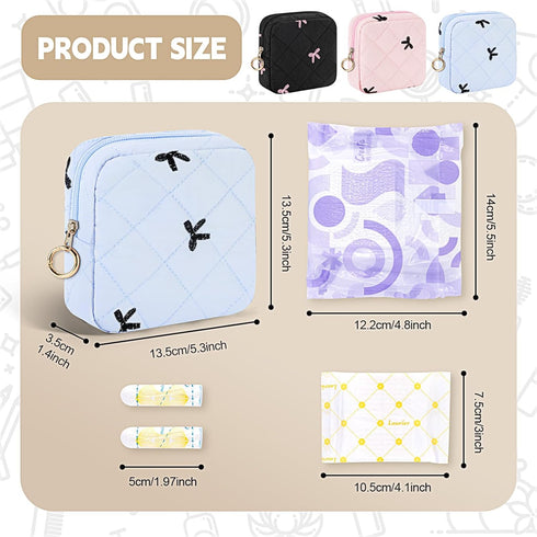 Quilted Menstrual Pad Pouch for Teens - Stylish Sanitary Napkin Storage Bag (Blue)