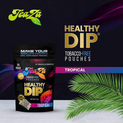 Teaza Herbal Energy Pouches, Chewing Tobacco Alternative, Smokeless Dip, Tropical Flavor (1 Pack)