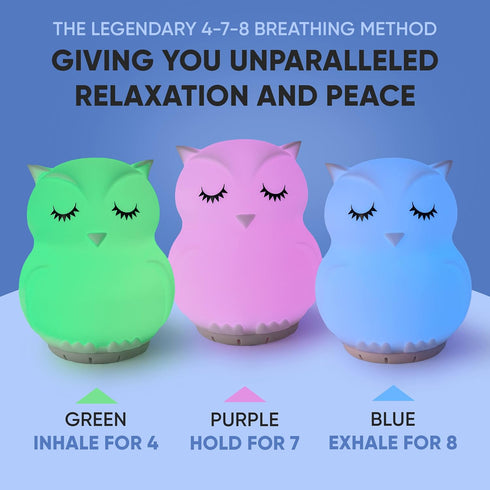 RAINLAX 4-7-8 3 1 Mindfulness 'Breathing Owl' | Guided Visual Meditation Breathing Light | in Device with Night Light