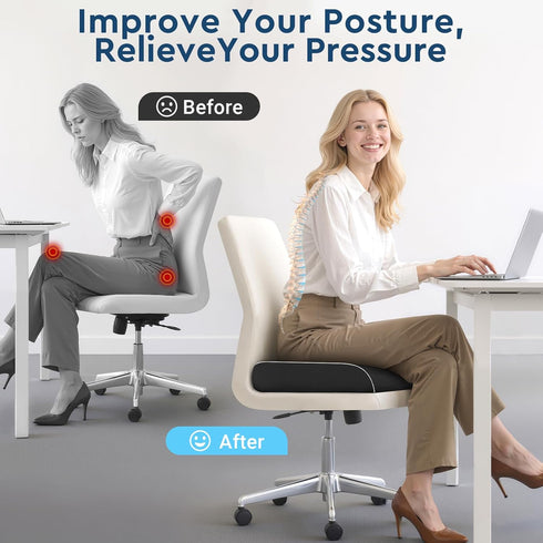 SofterCharm Tailbone, Seat Cushion, Memory Foam Office Chair Cushions for Long Sitting Hours, Chair Pad for Sciatica