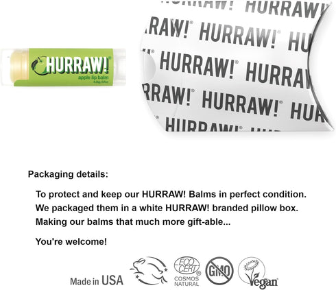 Hurraw! Apple Lip Balm, Organic, Certified Vegan, Cruelty Free, Non-GMO, 100% Natural Ingredients