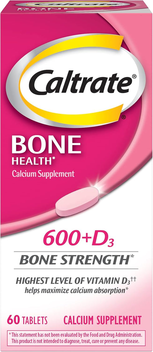 Caltrate 600 Plus D3 Calcium and Vitamin D Supplement Tablets, 60 Count, Bone Health