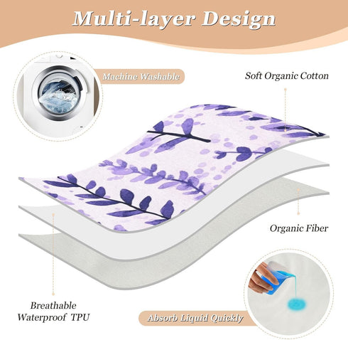 miaozhen 52" 34" Lavender Floral Extra Large Resuable Toddler Mattress Pads Soft Absorbent Baby Diaper Changing Pad