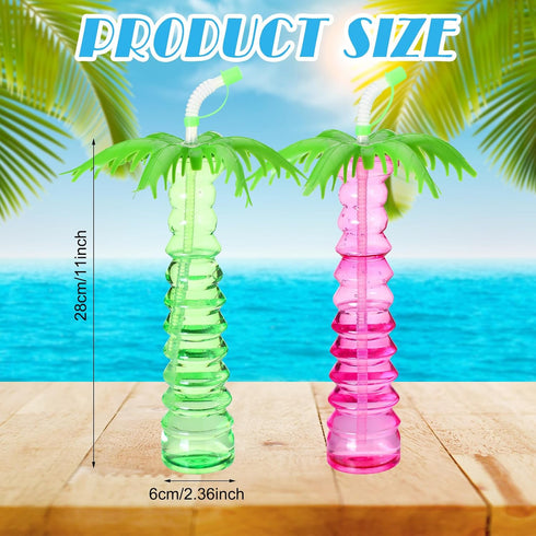 Jingmore 15 17 oz Frozen 5 Pcs Palm Tree Yard Cups Straw Water Bottle with Straws and Lid for Drinking Margaritas Cold