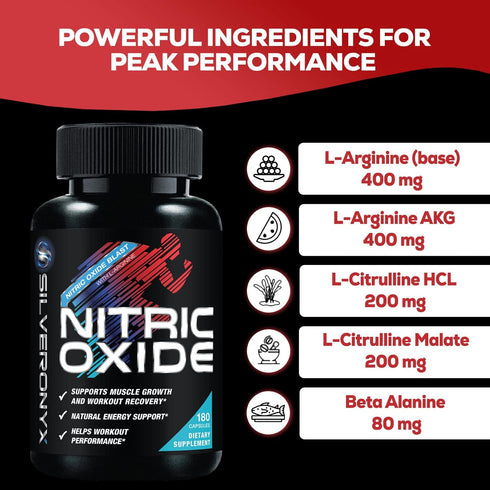 Extra Strength Nitric Oxide Supplement, 3X Strength L Arginine, Citrulline Malate, AAKG, Beta Alanine - 180 Capsules