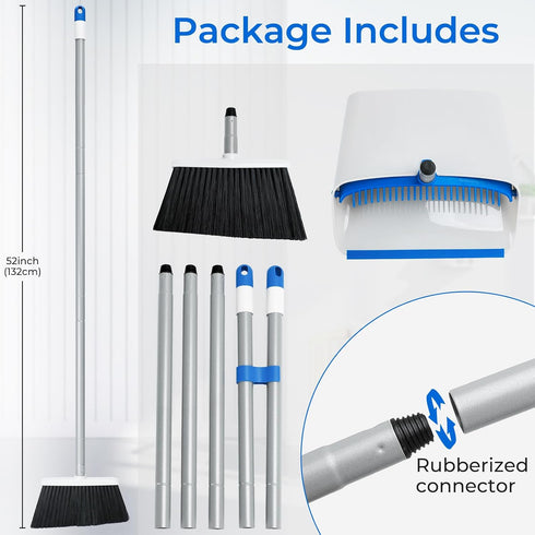 Broom and Dustpan Combo Set, 52" Upright Dust Pans with Long Handle Angle Broom for Home Cleaning
