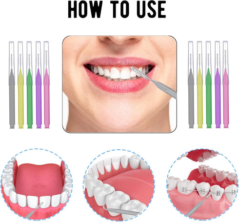 Tdfronien 100 Pcs Braces Brush Flossers Interdental Brush Toothpick Dental Tooth Flossing Head Oral Dental Hygiene