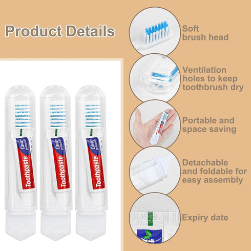 Packaged (5) Toothbrush and Toothpaste Travel, Individually with Storage Box, Foldable Storage, Toothbrush Travel Size