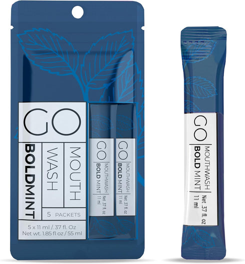 BOLD Mint GO Travel Size Mouthwash Packets - Mini Mouthwash Packets in Bulk - Perfect for Guest Bathrooms, Alcohol &