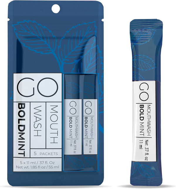 BOLD Mint GO Travel Size Mouthwash Packets - Mini Mouthwash Packets in Bulk - Perfect for Guest Bathrooms, Alcohol &