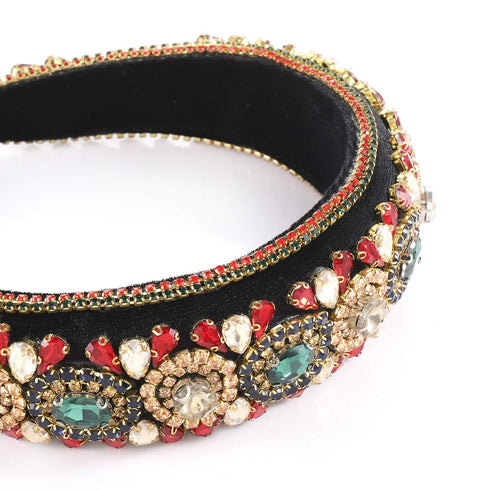 Padded Rhinestone Headband, Bejewelled Crystal Velvet Wide Hairband Party Headwear for Women Girls (Big Rhinestone)