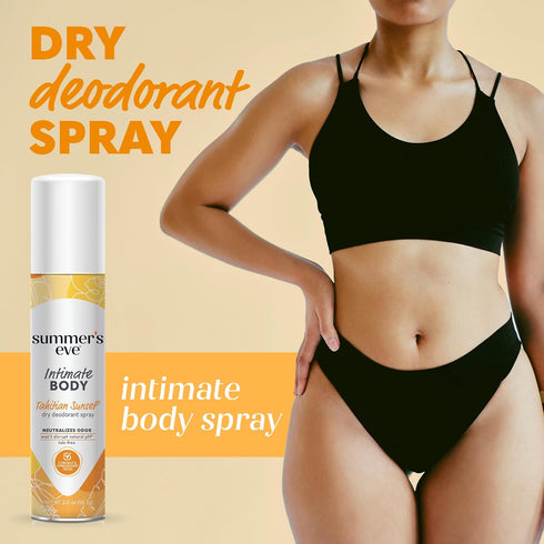 Summer's Sunset 2 Oz, Pack 6 Eve Tahitian Daily Feminine Spray with Talc-Free, Odor-Neutralizing and Moisture-Absorbing