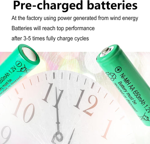 12 Counts AA 650mAh NiMH Rechargeable Batteries, 1.2V Double A Battery for Solar Lawn Light