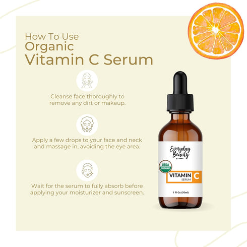 Organic Vitamin C Serum for Face - USDA Certified Anti Aging Facial Serum for Fine Lines & Wrinkles - 1 Fl Oz Glass