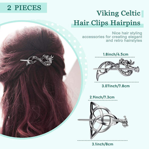 WILLBOND 2 Pcs Viking Hair Accessories, Hair Clips Celtic Knot Hairpin, Minimalist Charms for Women