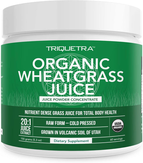 Organic Wheatgrass Juice Powder - Raw BioActive Form, Cold-Pressed, 20:1 Concentrate Juice Extract, Unflavored (5.3 oz)