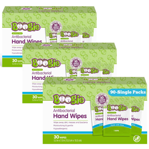 Antibacterial Hand Wipes by Boogie, Alcohol Free, Hypoallergenic and Moisturizing Aloe, Hand