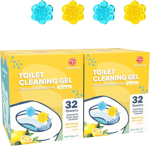 Simple Life Toilet Bowl Cleaner Gel | Fresh Flower Toilet Gel Stamp | Stops Limescale and Stains, 64 Stamps, Blue &