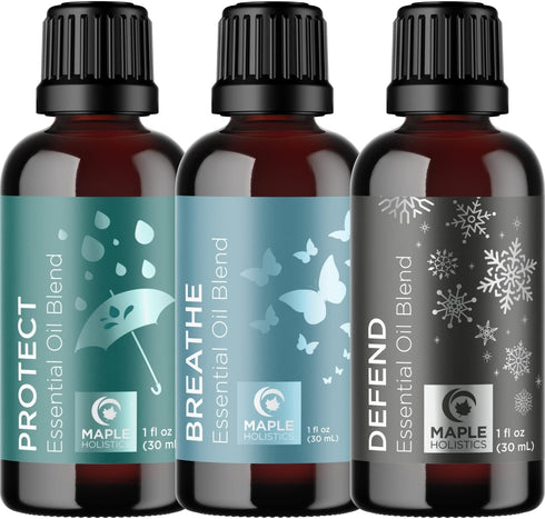 Maple Holistics Essential Oil Set - Breathe Protect and Defend Purifying Essential