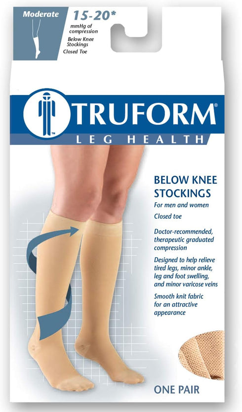 Truform HMNA 9808 Compression Stockings, Regular 15-20 mmHg, Closed Toe, Below Knee BK, Beige, 2X-Large
