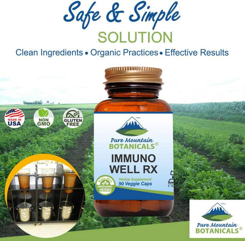 Pure Mountain Botanicals Immuno Well RX, Kosher Caps with Organic Astragalus, Echinacea, Garlic, and Mushrooms
