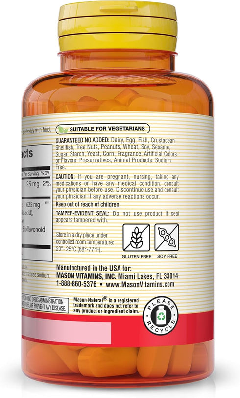 MASON NATURAL Plant Based Quercetin Complex 625 mg, Immunity Booster, 60 Tablets with Antioxidant Benefits