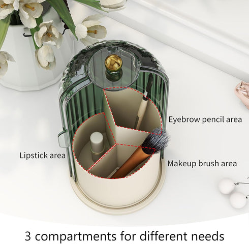 Makeup Brush Holder with Dustproof Cover, 360 Rotating Organizer for Vanity Bathroom (Green)