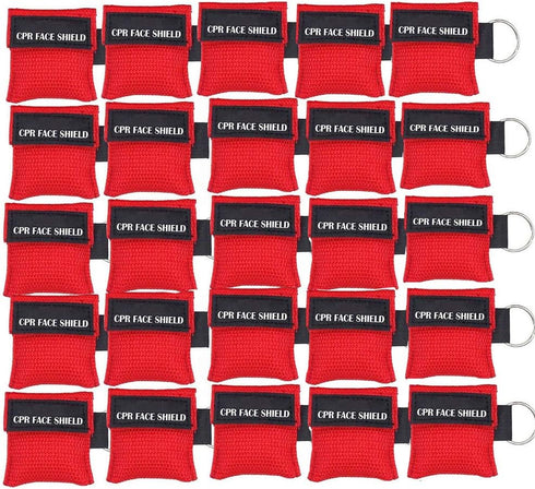 25pcs CPR Face Shield Mask Keychain, Pocket Mask for First Aid or CPR Training (Red-25)