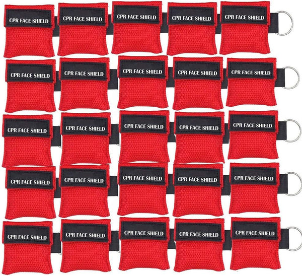 25pcs CPR Face Shield Mask Keychain, Pocket Mask for First Aid or CPR Training (Red-25)