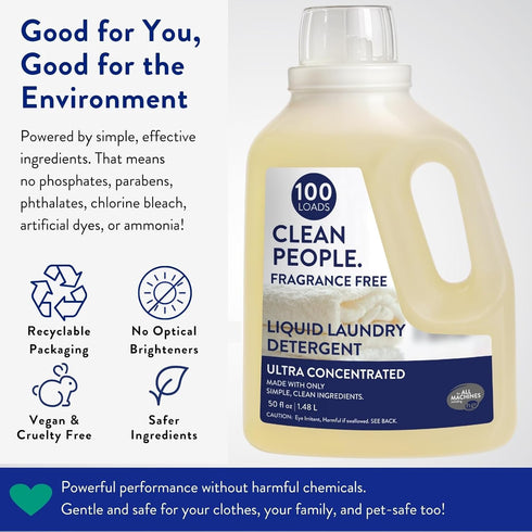 Packaging, 50 oz The Clean People Liquid Laundry Detergent - Recyclable Stain Fighting - Ultra Concentrated, Laundry