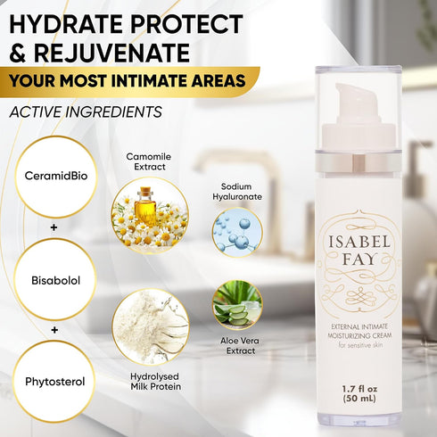 pinching Isabel Fay Anti-itch Vaginal Moisturizer for sensitive skin. Non irritating. No hormones. Prevents