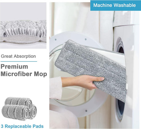 Set, 3 BOSHENG Mop and Bucket with Wringer Hands Free Flat Floor Mop and Bucket, Washable Microfiber Pads Included, Wet