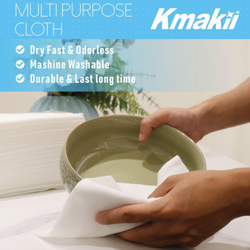 KMAKII 80 Pack Heavy Duty Disposable Dish Cloths, Reusable Cleaning Wipes Dish Rags for Kitchen, 11.8 x 21 inches -