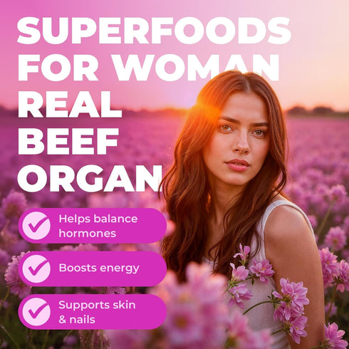 Queens Balance 6 120 Beef Organ Supplement for Women - Formula of Grass Fed Beef Organs - Liver, Heart, Kidney, Uterus