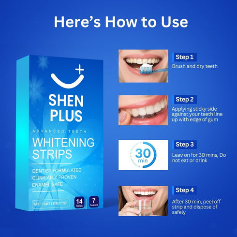 Shen Plus 7 14 Teeth Whitening Strips Enamel-Safe, Non-Slip Dry Treatments Helps Remove Deep Stain with Coconut, Sage