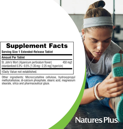Natures Plus Herbal Actives St John's Wort, 450 mg, 60 Vegan Tablets, Vegetarian Supplement