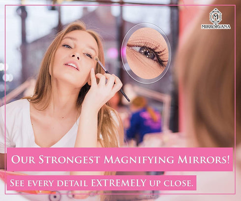 MIRRORVANA 20X & 15X Magnifying Mirror Set - Compact & Travel Ready Makeup Mirror with 3 Suction Cups, Sizes: 6" and 4".