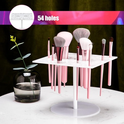 54 Holes Acrylic Brush Holder, Collapsible Makeup Brush Dryer Stand for Makeup Lovers (White)