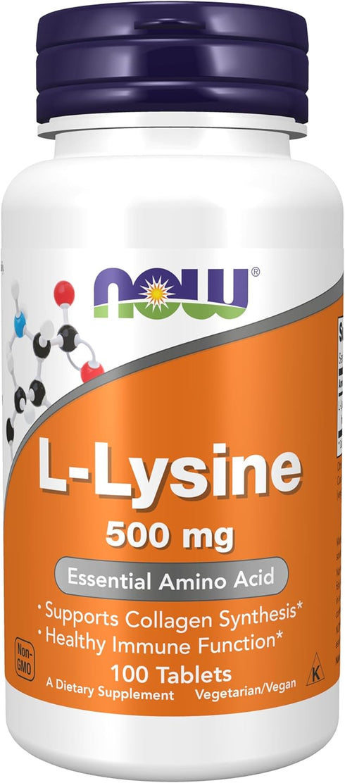 NOW Supplements L-Lysine, 500 mg, 100 Count - Amino Acid Supplement