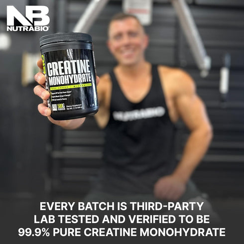 NutraBio Creatine Monohydrate - Micronized Pure Grade, Unflavored, HPLC Tested (500 Grams)