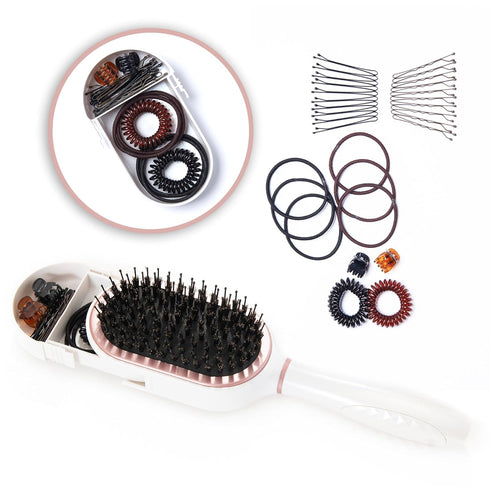 PAK Travel Hair Brush with 30 Hair Accessories Included - Wet/Dry Hair Brush with Built-in Storage by BeautyHak